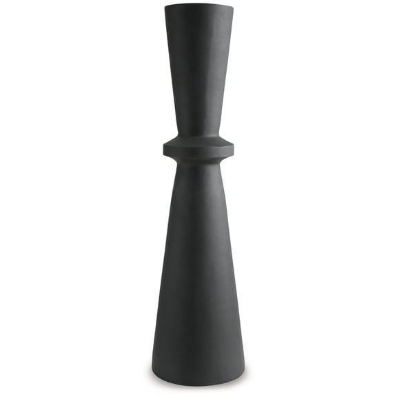 Signature Design by Ashley Collisten Vase - Black Polyresin with Linear Textured Pattern
