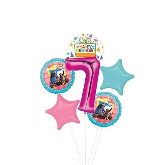Mayflower Products Wonder Park Party Supplies 7th Birthday Balloon Bouquet Decorations - Pink Number 7