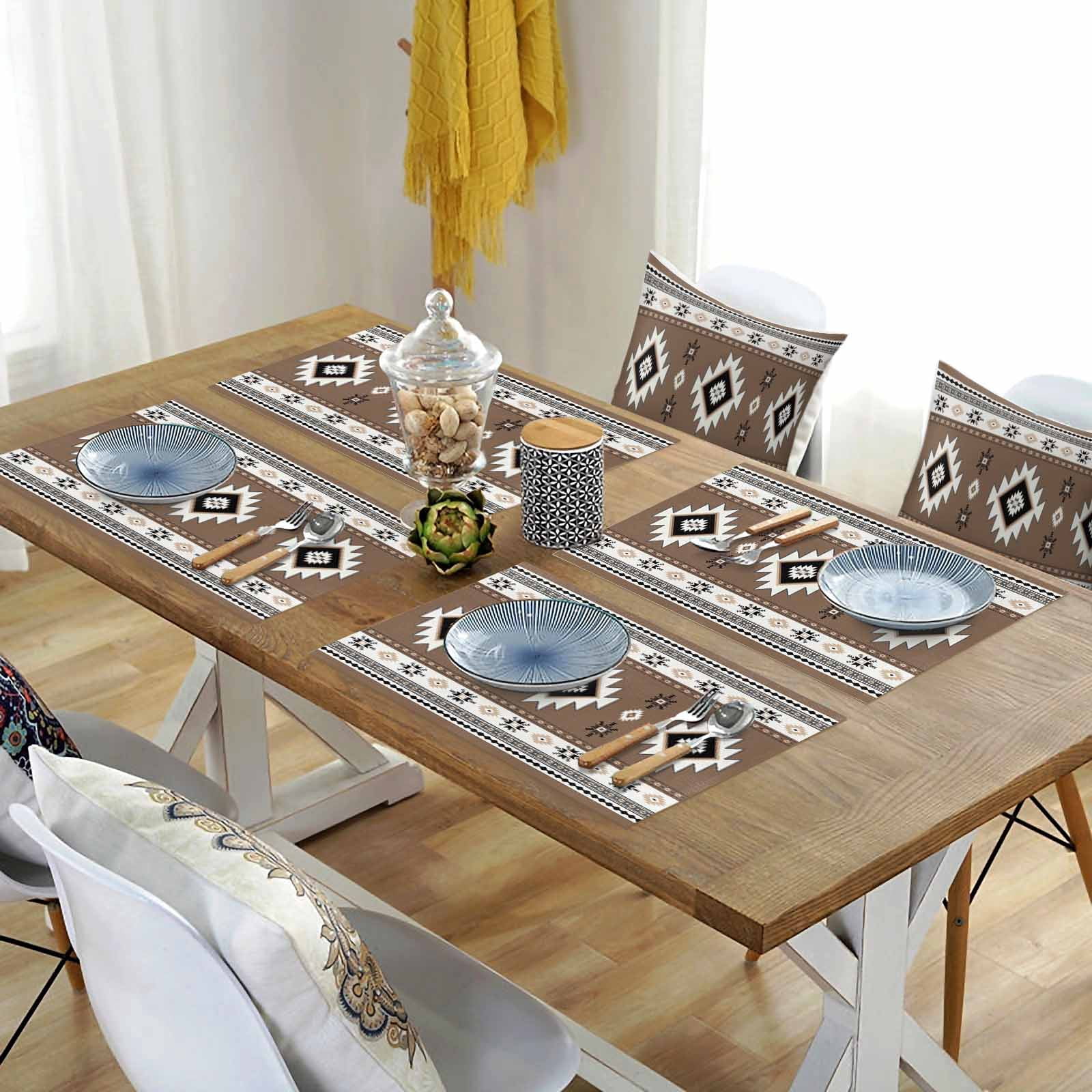 Placemats Set of 4, Brown Boho Placemats Set of 4, Southwest Tribal Aztec Geometric Tablemats Washable Placemat Table Decoration for Kitchen Table Dinner Party Home Decor Indoor Outdoor 13x19 Inch