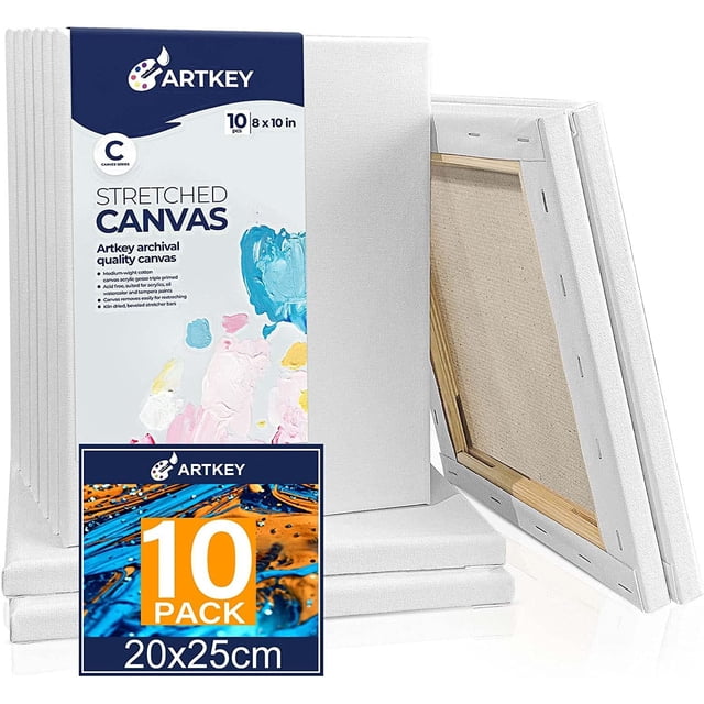 Artkey - Lienzos para pintar de 8 x 10 pulgadas, 10 unidades, lona estirado de perfil de 5/8 pulgadas, 100% algodón, lona en blanco blanco