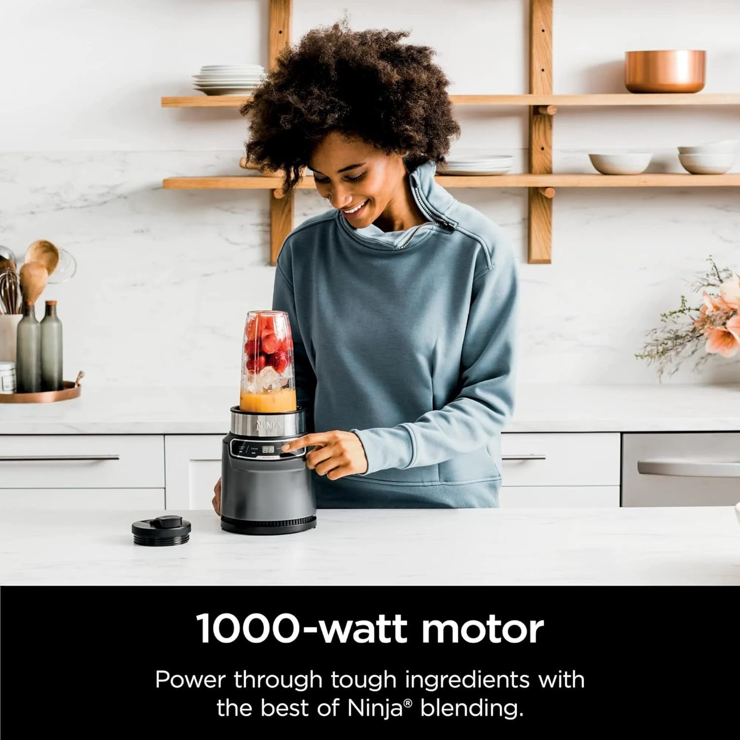 Restored Ninja BN400 Nutri Pro Compact Personal Blender, Auto-iQ Technology, 1000-Watts, for Frozen Drinks, Smoothies, Sauces & More, with 18-oz. & 24-oz. To-Go Cups & Spout Lids (Refurbished)