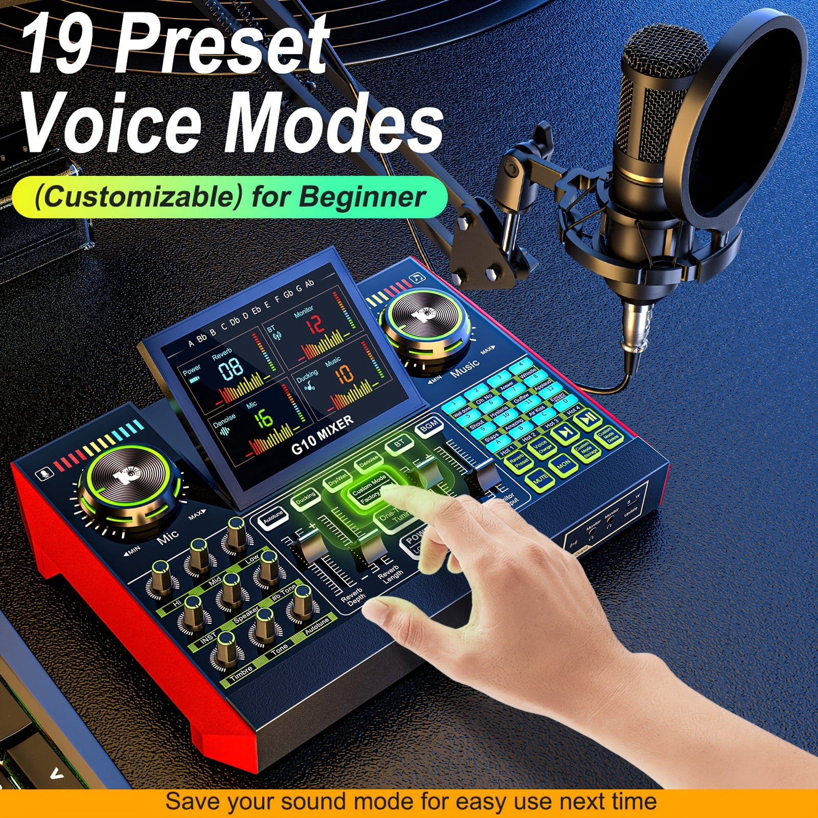 Tenlamp Podcast Kit with Audio Interface, Voice-Changing Effects and Condenser Microphone for Live Streaming and Recording
