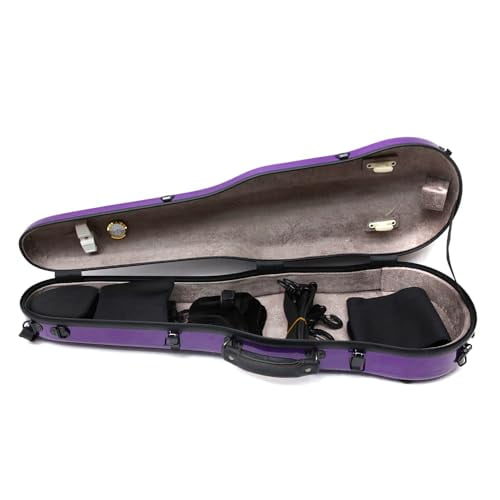 Dazzling Hard Shell Violin Case - 4/4 Full Size, Strong Light Carbon Fiber Box, Cello Style Shaped Flight Case With Straps for Travel (Violet)