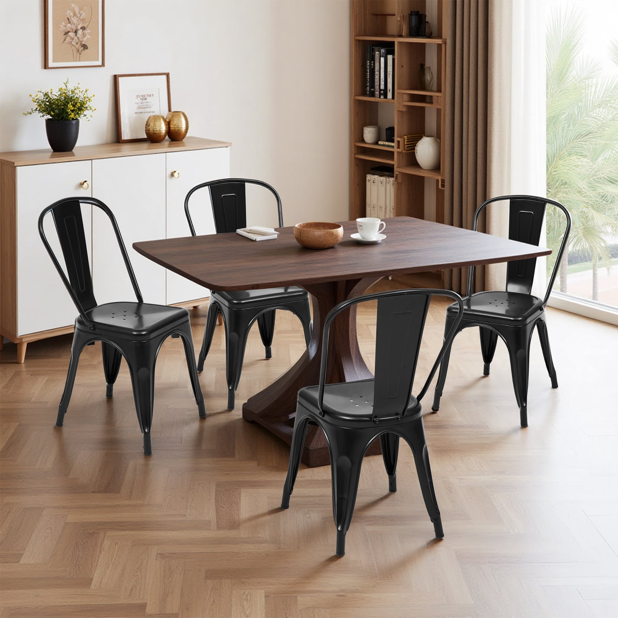 Metal Dining Chairs Set of 4, Stackable Industrial Style Chairs for Kitchen Dining Room, 300LBS Weight Capacity