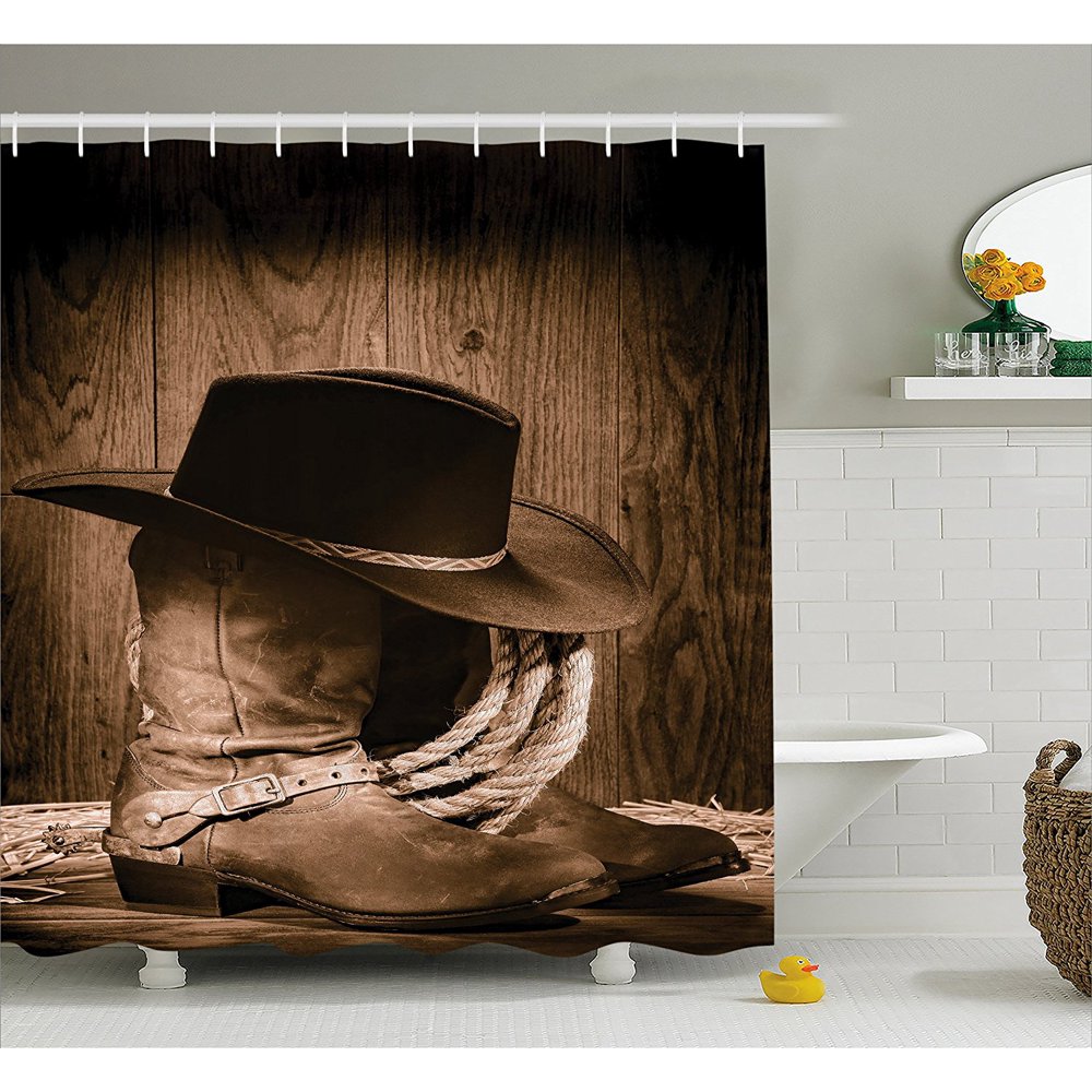 Western Decor Shower Curtain by , Wild West Themed Cowboy Hat and Old