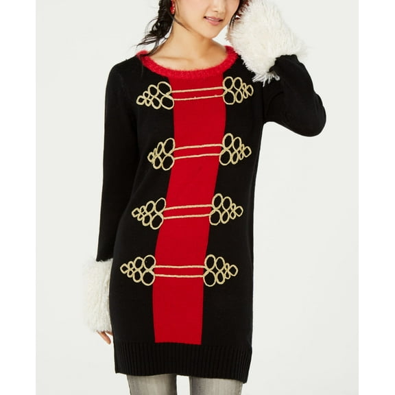 Hooked Up By Iot Juniors Nutcracker Embellished Sweater Tunic Black XS