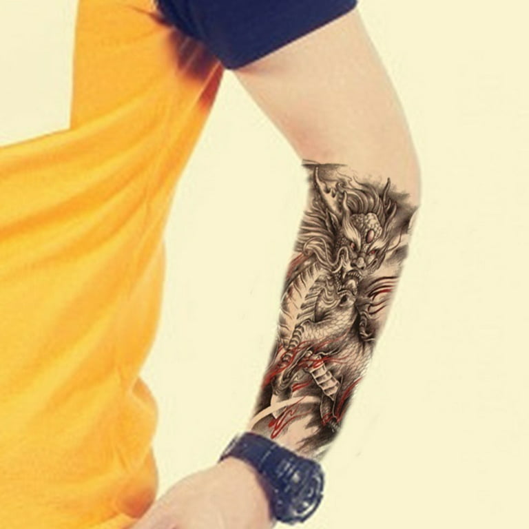 Ykohkofe Men Arm Tattoo Temporary Tattoos Sticker Tatoo Hot 3D Art  Waterproof Stencil Ink Reel Skin Practice Skin Dragon Shield Sleeves after  Piercing Spray Ink Caps for Tattooing 