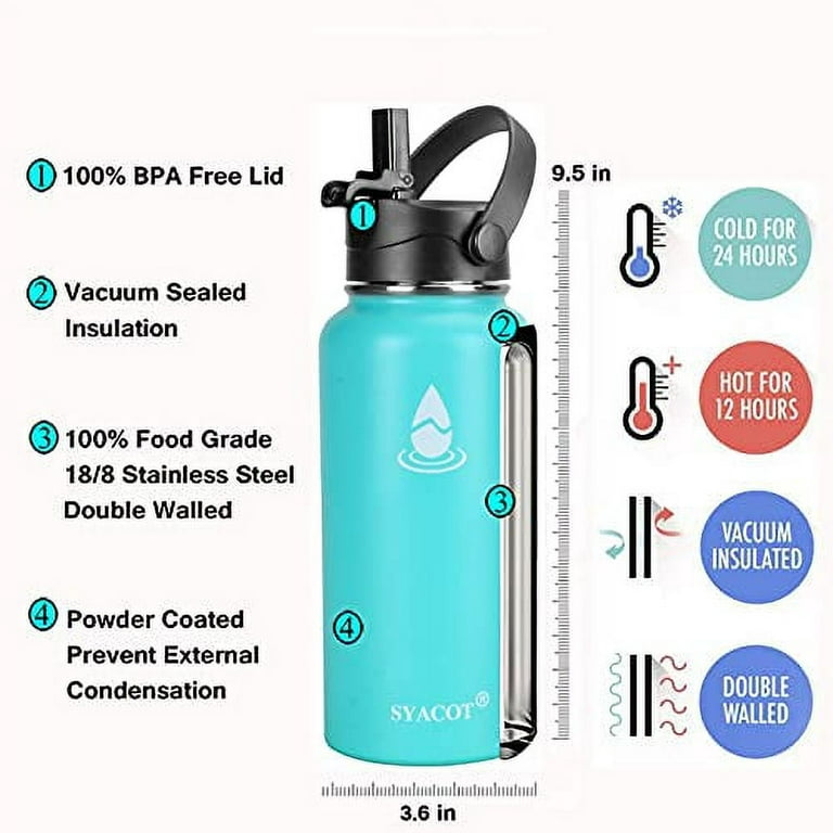 AQwzh 40 oz Green Stainless Steel Water Bottle with Wide mouth, Straw, and  Lid 