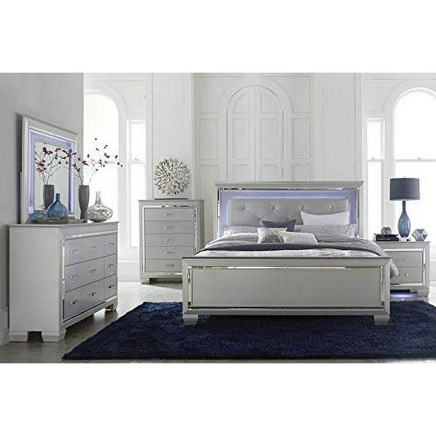 Allura silver queen panel bed deals