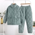 thumbnail image 3 of Xfvqtps Women Fuzzy Pajama Set with Pockets Stand Collar Open Front with Zipper Long Sleeve Solid Color Ribbed Pattern Thickened Cozy Soft House Casual Warm Winter Top Pants Set Light Blue, 3 of 3