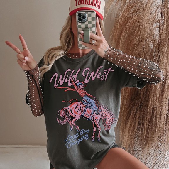Retro Wild West Shirt Western Graphic Tee Oversized Country Concert Tshirt Western Clothes Trendy Cowgirl Shirt