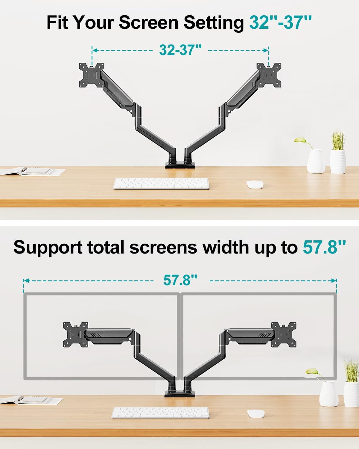 Dual Monitor Arm Desk Mount for 13-32 Inch Screens, VESA 75/100mm, Full Motion Adjustable Stand with Clamp/Grommet Base, Holds 4.4-22lbs, Black