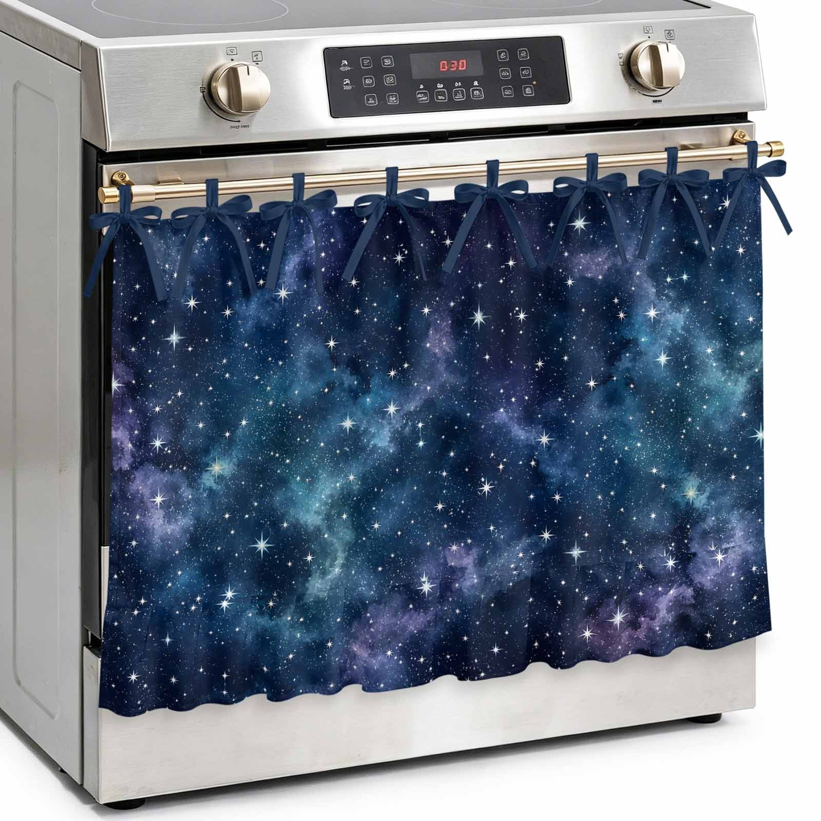 Starry Night Oven Skirt Curtain Kitchen Stove Skirt Cover with Tie Top Modern Universe Glowing Stars Mystic Decorative Cabinet Cover Dishwasher Curtain for Farmhouse Decor 30x21.5 Inch