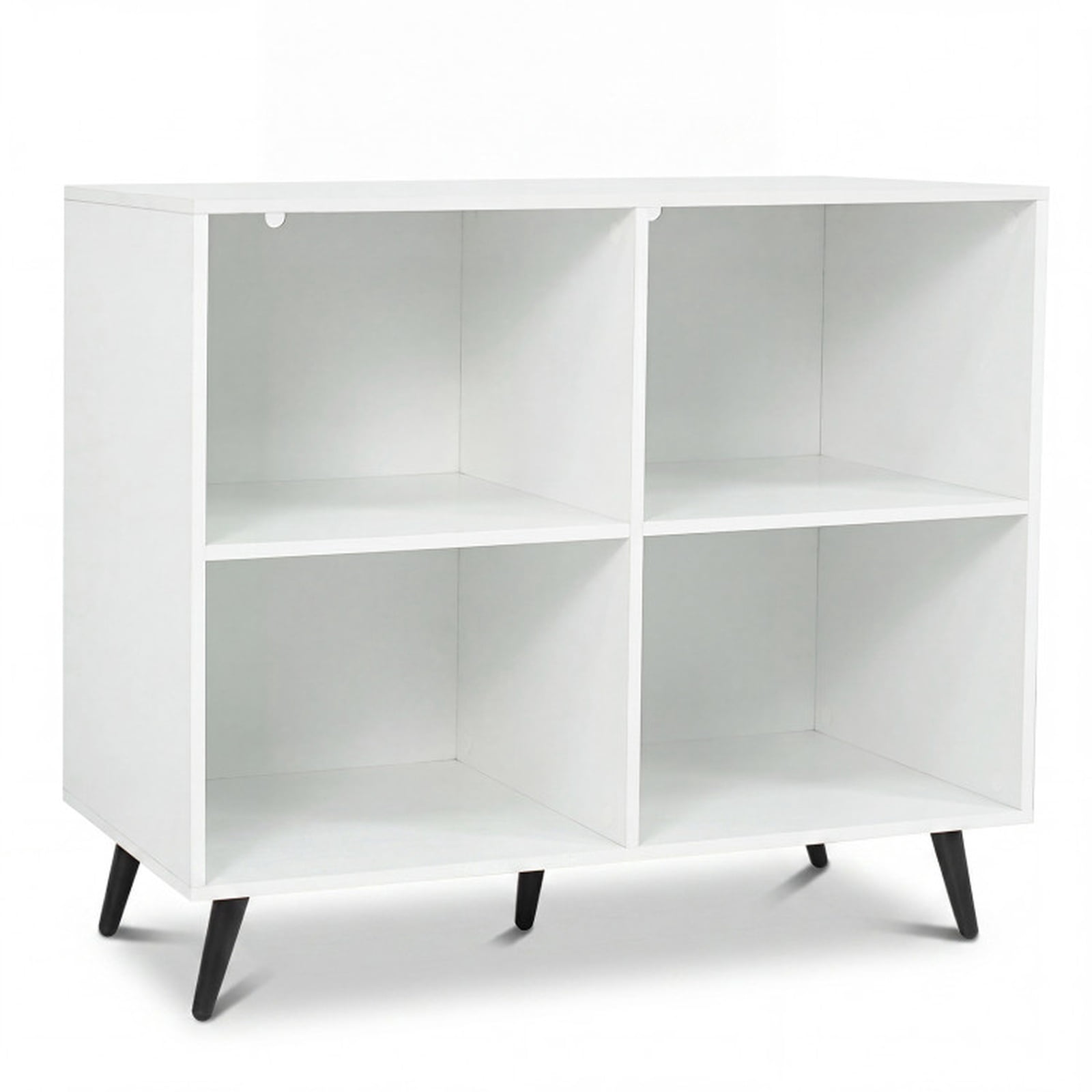 Furnibear 4 Cube Wooden Bookshelf Bookcase Desk with 5 Metal Legs and Enclosed Back for Home Office Living Room Storage, White