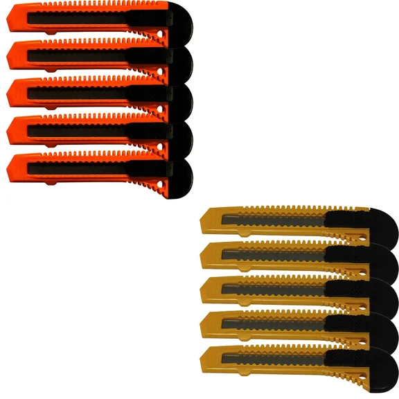 10 Safety Box Cutter Utility Knife Retractable Snap Off Razor Blade Orange Yello