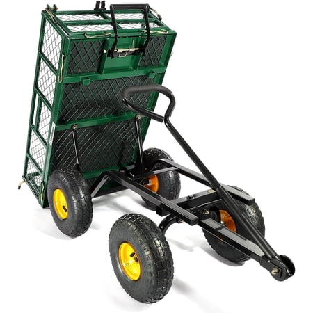 heavy duty 400lbs dump garden carts and wagons  steel dump garden wagon pullable with removable sides  outdoor utility garden wagons  10   pneumatic wheels  600d liner  green