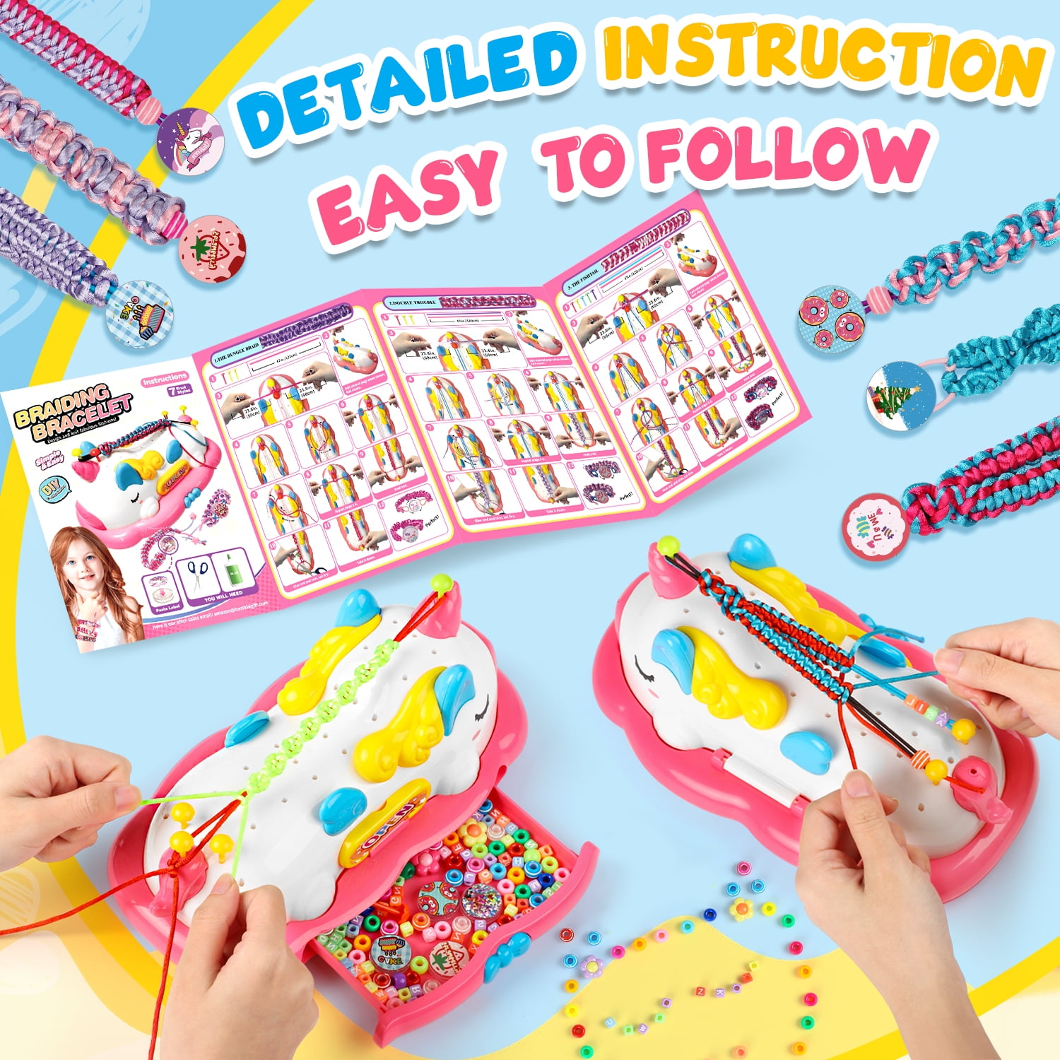 Carsky Unicorn Friendship Bracelet Kits for Girls 8-12, DIY Art Craft Bracelet String Making Set, Christmas Pink Unicorn Toys Gifts for Kids 6 7 8+