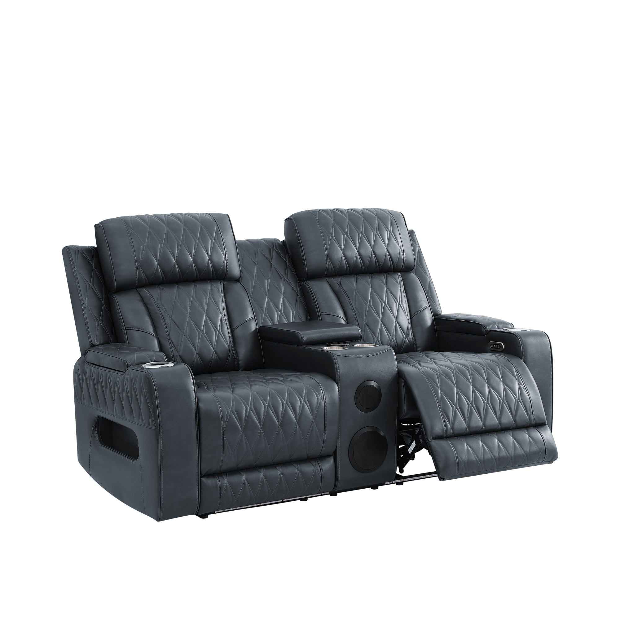 Gewnee Power Recliner with LED Ambient Lights, Built in Bluetooth Speakers, Usb & Type‑C Ports, Hidden Storage, Home Theater Seating with Cup Holders, Air Leather‑Blackish Gray