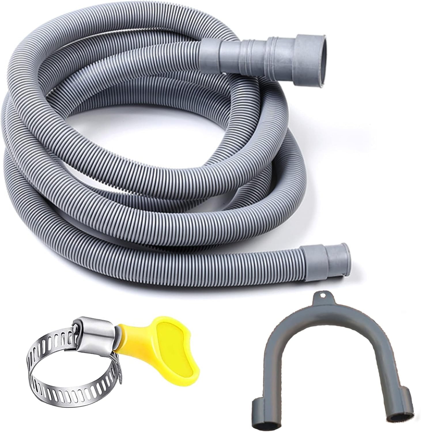 16 Feet Universal Washing Machine Drain Hose Flexible Dishwasher Drain Hose Extension Kits Corrugated Washer Hose w/ 1 Adapter 4 Hose Clamps 1 U-Bend Hose Holder