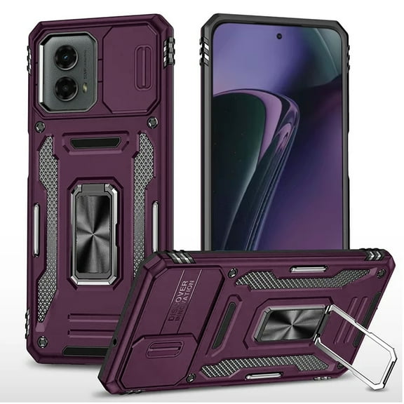 Designed for Motorola Moto G Stylus 5G 2024 Hybrid Case with Rotation Ring Stand Shockproof & Camera Window PC & TPU Armor Dropproof Phone Case Cover [Dark Purple]
