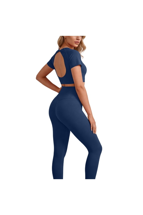 Workout Sets for Women 2 Piece Tracksuit Set Athletic Yoga Outfits Stretchy Yoga Workout Set Comfortable Gym Leggings And Short Sleeve Top Set