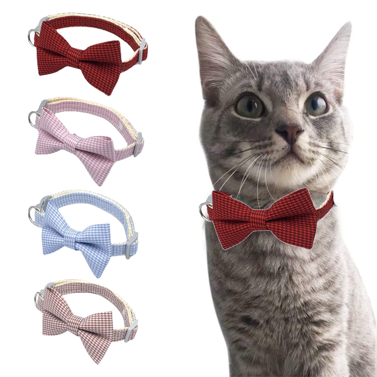 Collar Accessories for Dog Gingham Plaid Weatherproof Vinyl Cat Dog Collar Bow Fur Mom Gift Bowtie Cat Dog Lover Gift Summer Dog Bow Tie