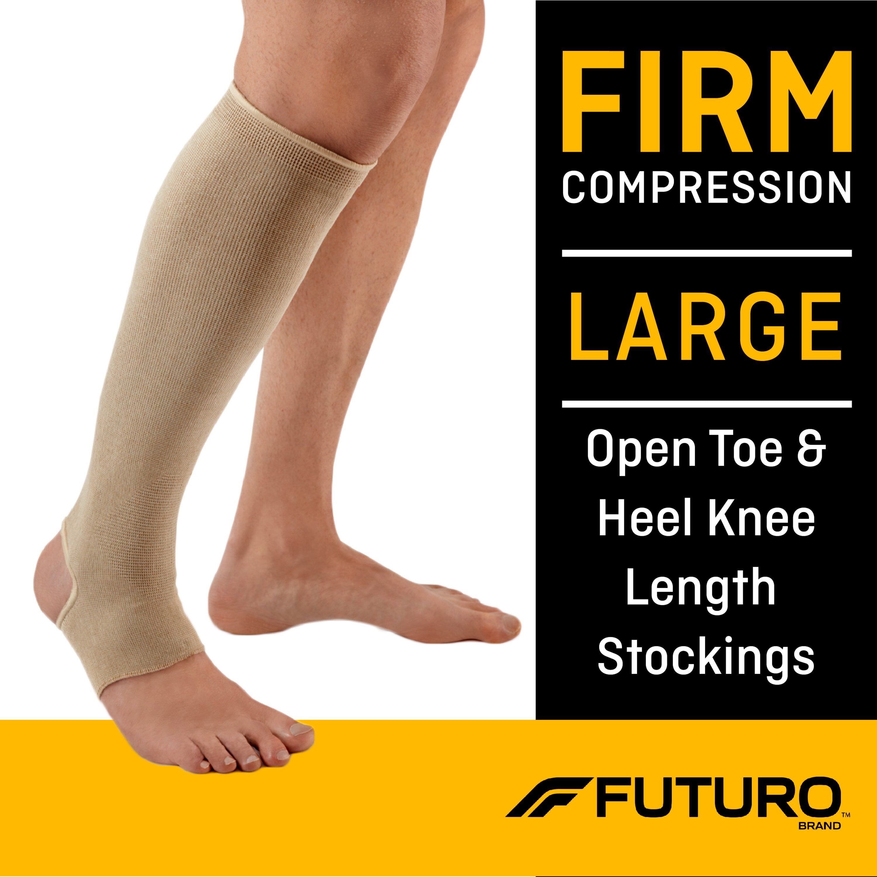 FUTURO Open Toe/Open Heel Knee Highs, Unisex, Firm Compression, Great for Travel, Large, Beige