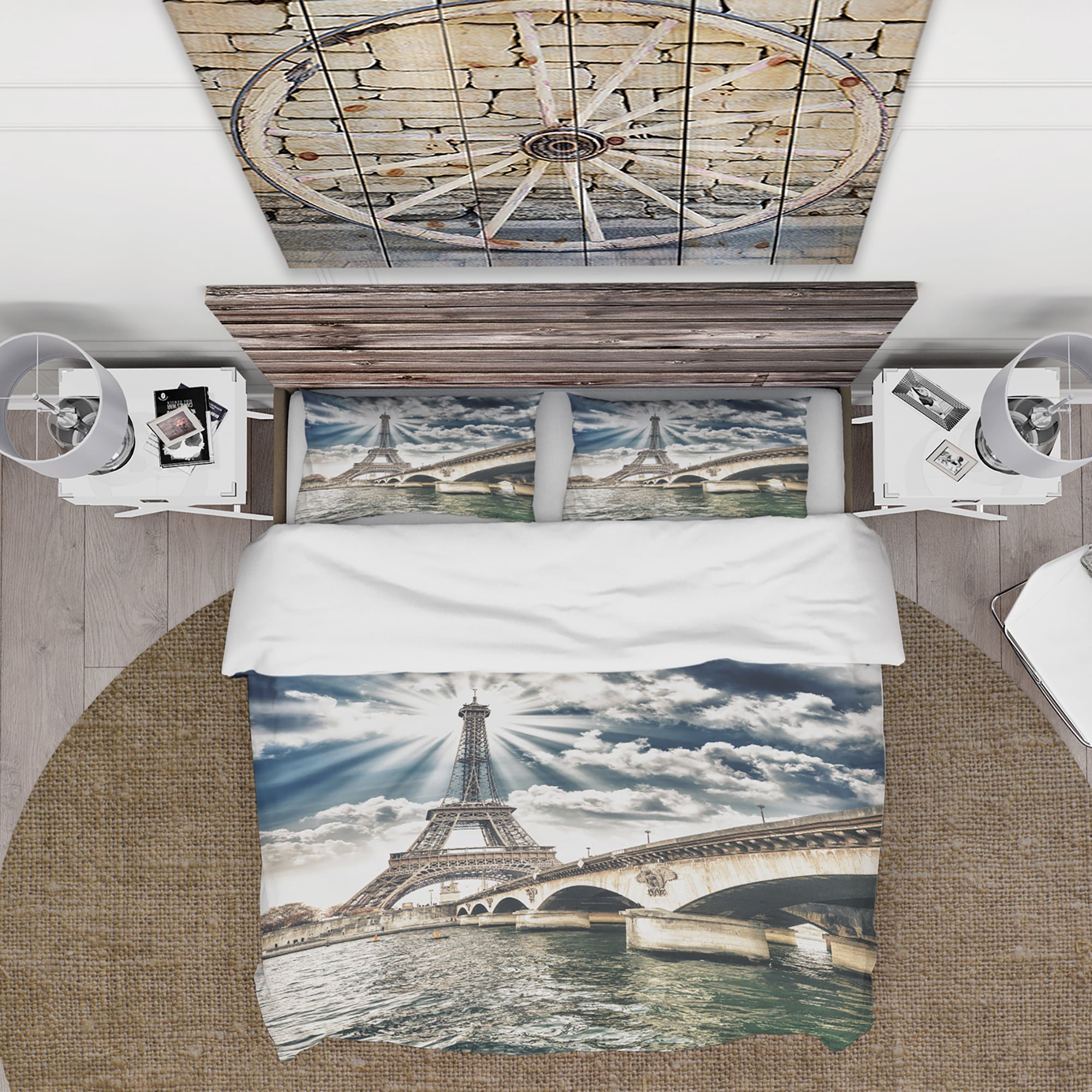 Designart 'Paris Eiffel Towerand Iena Bridge' Global Inspired Duvet Cover Set
