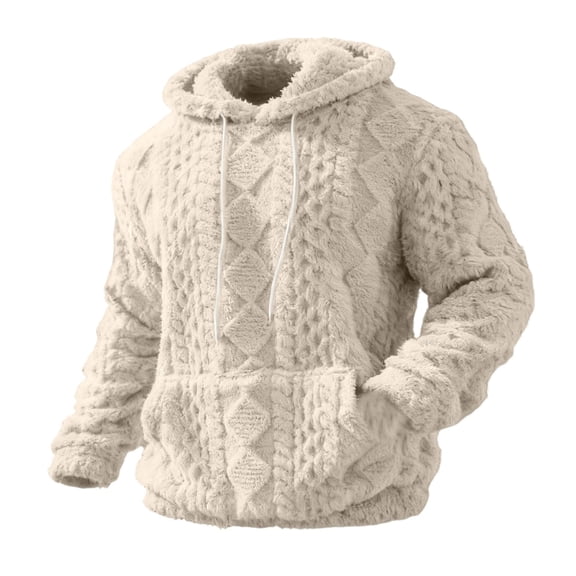Mens Fuzzy Sherpa Lined Hoodie Pullover Sweatshirts Long Sleeve Winter Hooded Thermal Casual Outerwear With Pocket