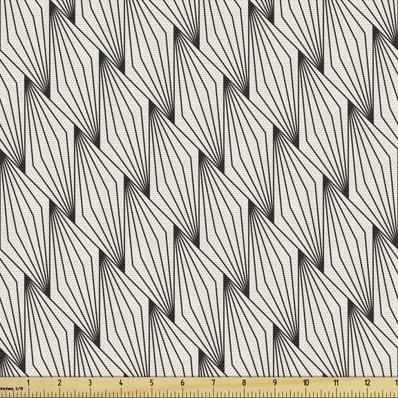 Ambesonne Japanese Fabric by the Yard Upholstery, Traditional Art Deco, 1 Yard, Ivory Dark Taupe Grey