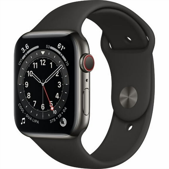 Restored Apple Watch Gen 6 Series 6 Cell 44mm Graphite Stainless Steel - Black Sport Band M07Q3LL/A (Refurbished)