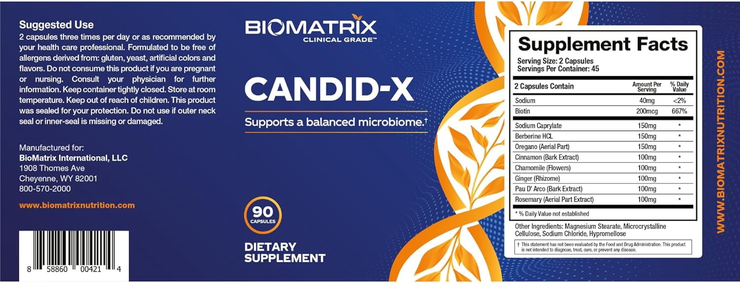 BioMatrix Candid-x | Candida Support, Oregano, Sodium Caprylate, Botanical Complex (90 Capsules)