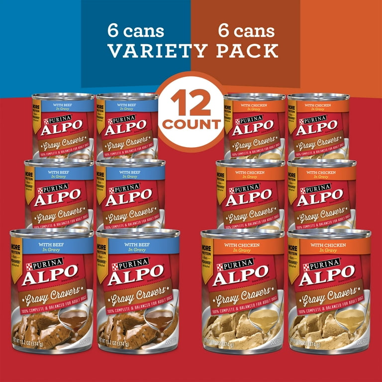12 Pack Purina ALPO Gravy Wet Dog Food Variety Pack Gravy
