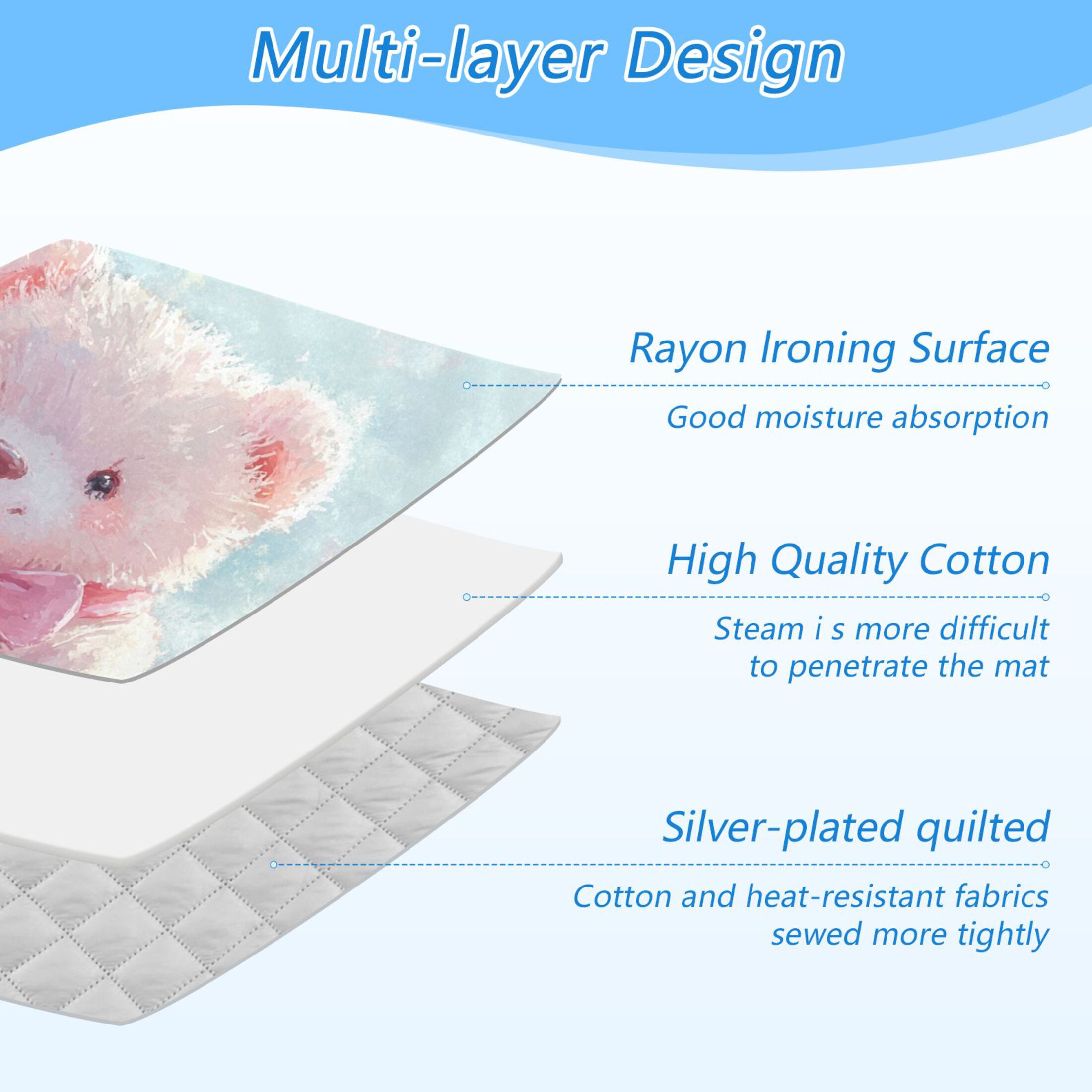 Pink Bears Hearts Ironing Board Covers Heat Resistant Ironing Pad Mat Portable for Travel Washer Dryer Table