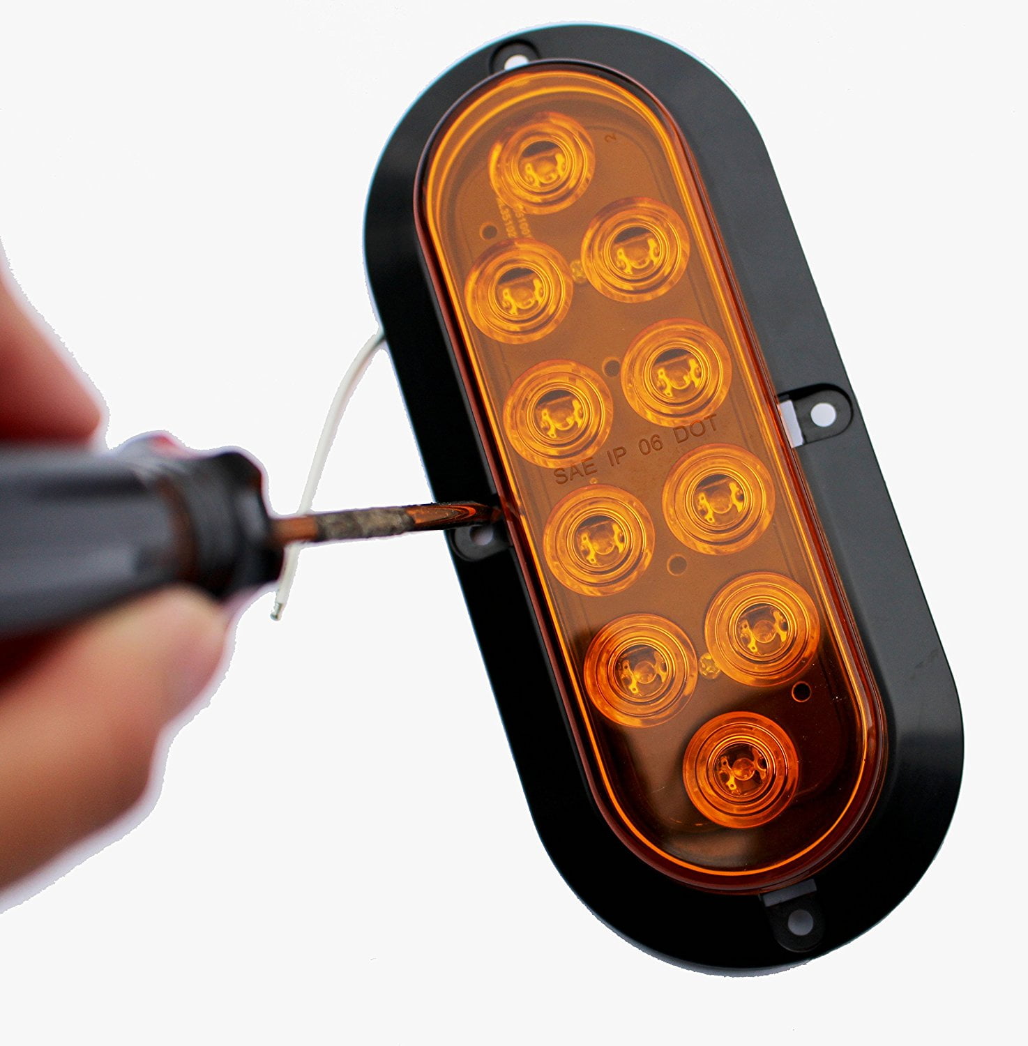 Pair ( 2 Pieces ) Amber Yellow 6" Oval LED Light Waterproof Surface Mount Turn Tail Signal Parking for Truck Trailer Tractor Jeep RV Flat Base DOT SAE Approved
