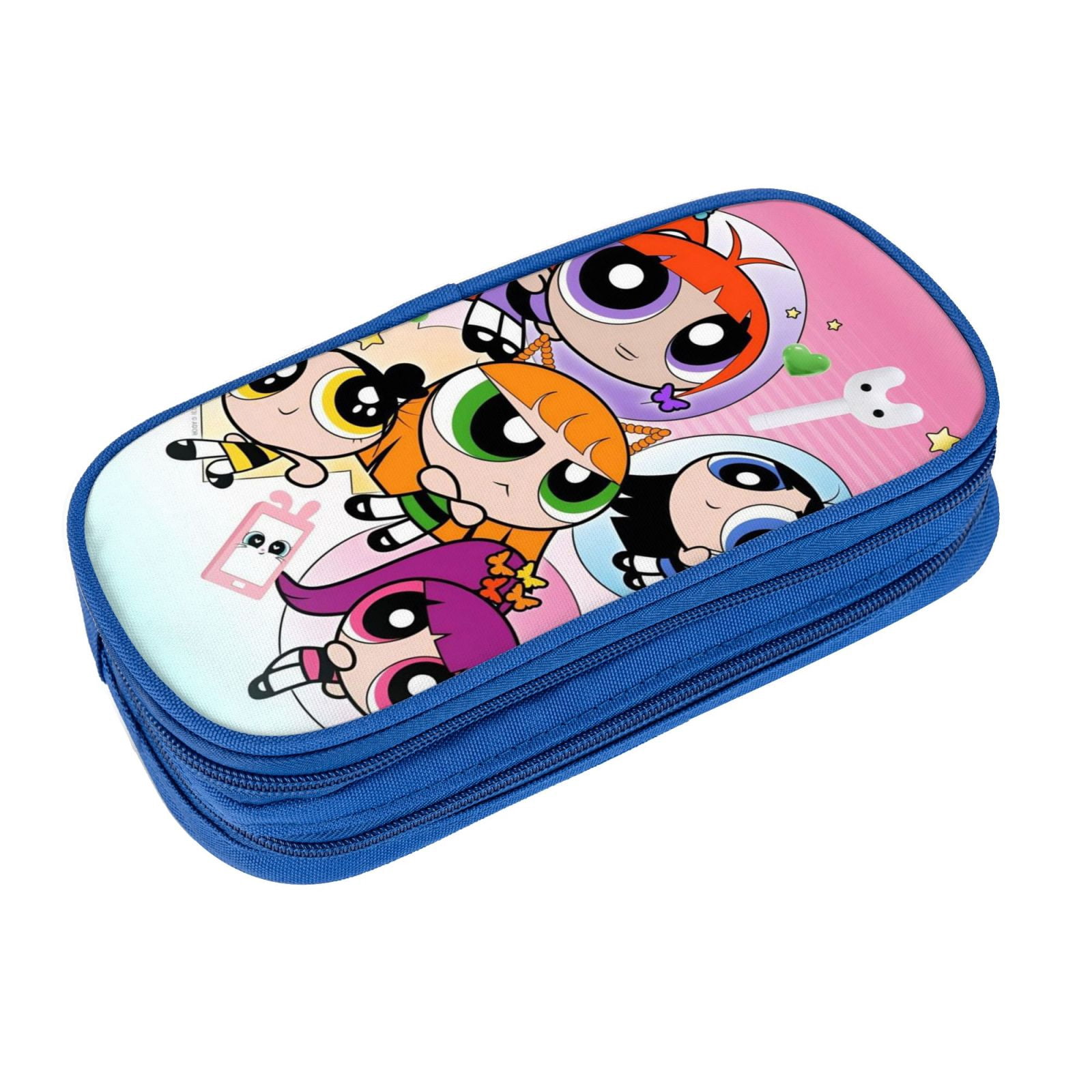 The Powerpuff Gi-rls Pencil Case Large Capacity Pencil Pouch Pen Bag Office Stationery Organizer Travel Makeup Bag Blue