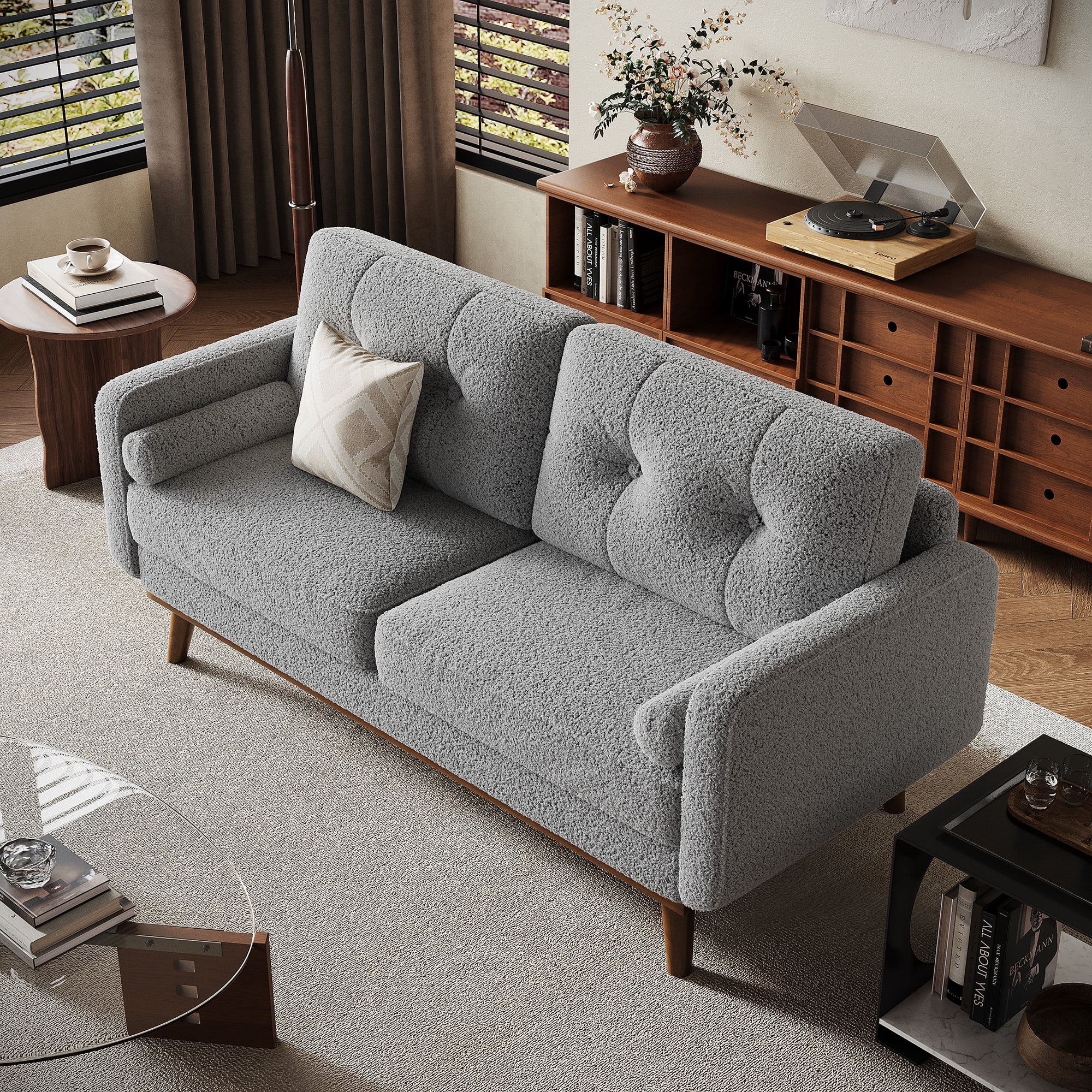 Modern Accent 65"W Loveseat Sofa, Button Tufted Upholstered Furniture,Mid Century Modern Decor Love Seat Couches for Living Room, Small Couch for Bedroom Office Apartment, So-lid & Easy to Install