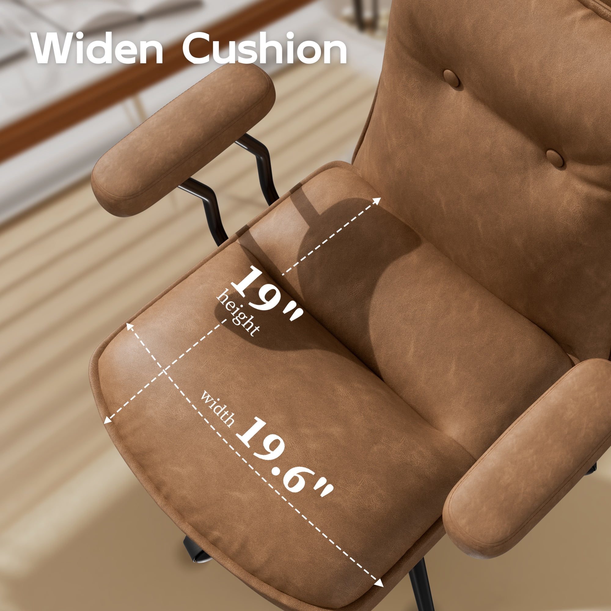 Ninecer Brown Leather Office Chair with Wheels, Triple-Layers Thicken Wide Seat Height Adjustable, Mid-Century Modern Comfy Desk Chair for Home, Office