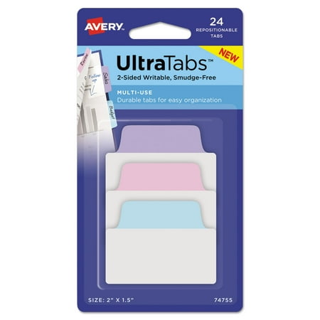 Repositionable Pastel - Ultra Tabs Repositionable Tabs, 2 x 1.5, Pastel: Blue, Pink, Purple, 24/PK