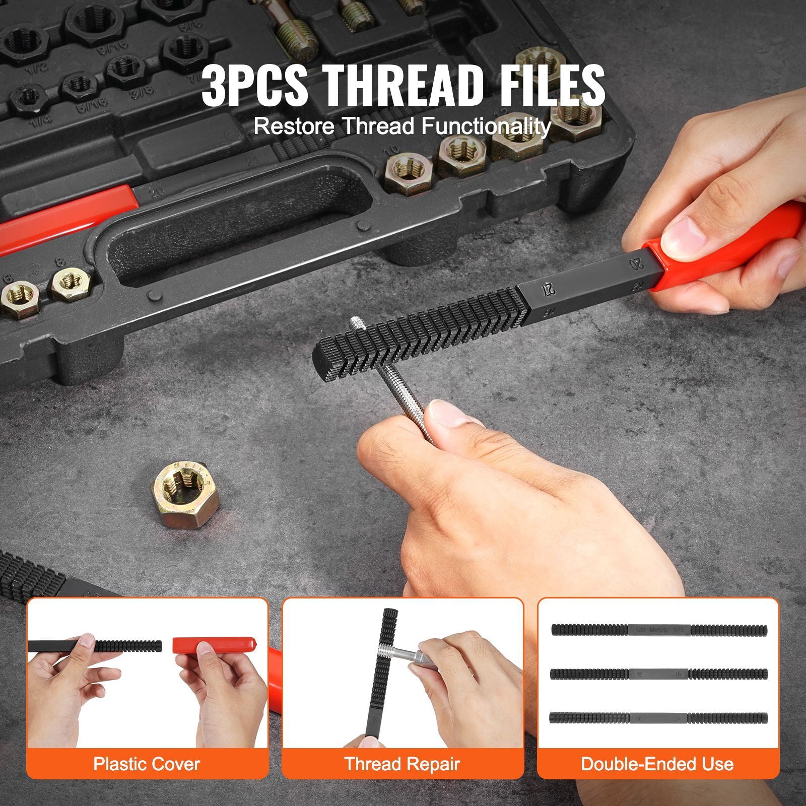 Thread Chaser Set 49-Piece Metric UNC UNF with 3 Thread Files for Automotive Repair
