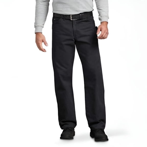 Dickies Men's Relaxed Fit Sanded Duck Carpenter Pants, Rinsed Black, 42X32