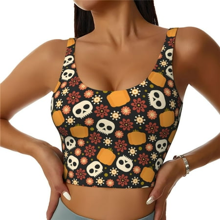Jgfou Skulls Print Womens Sports Bra - Padded Workout Sports Bras Crop Tank Top