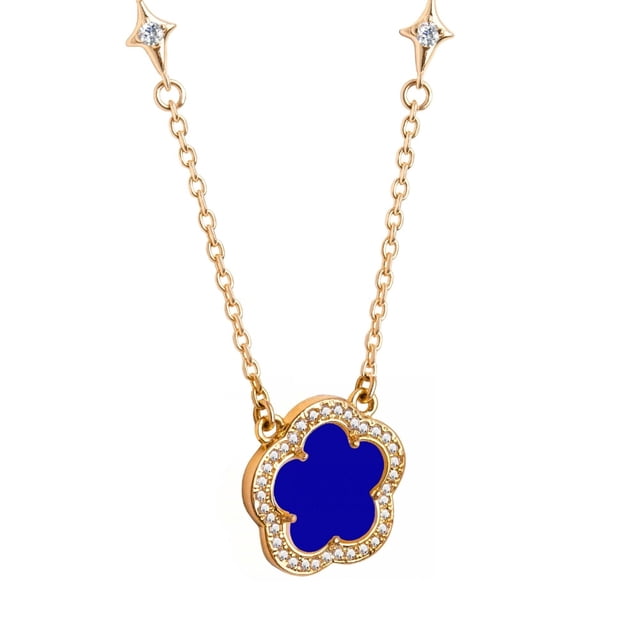 Collar ZVEZDA con dije de trebol lapislazuli chapa de oro 18k 45 cms con extension de 5 cms