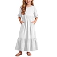 thumbnail image 2 of Auroural Girls Long Dresses Girls Summer Casual Dress with Ruffles Short Sleeve Round-Neck Dress for 4-14Y, 2 of 8
