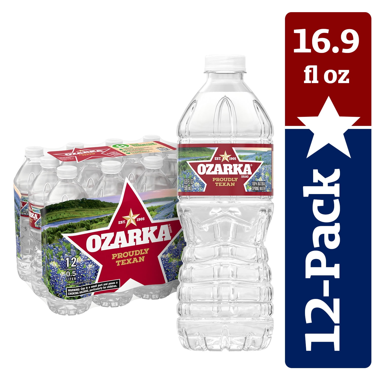 OZARKA Brand 100% Natural Spring Water, 16.9-ounce plastic bottles (Pack of 12)