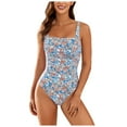 thumbnail image 1 of Huesdet Women Ruched Slimming One Piece Swimsuits Tummy Control Vintage Bathing Suits[Blue,L], 1 of 9