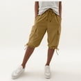 thumbnail image 2 of Vamuko Cargo Shorts Womens Drawstring Knee Length Bermuda Shorts 2026 Summer Baggy Casual Capri Shorts Solid Plus Size Capris with Pockets Khaki M, 2 of 8
