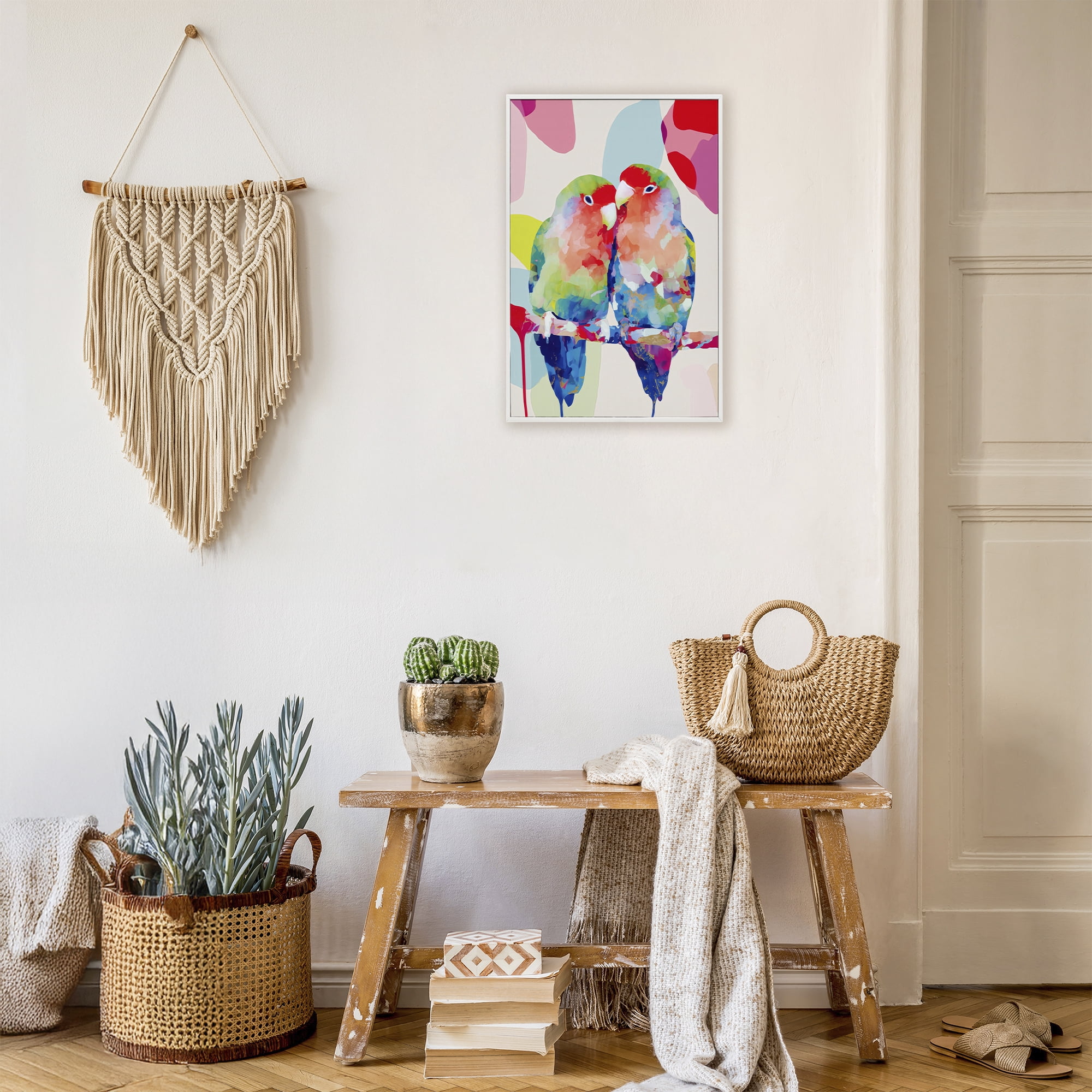 Stupell Industries Lovebirds on a Branch White Framed Giclee Art, design by Chromatic Storm Studio