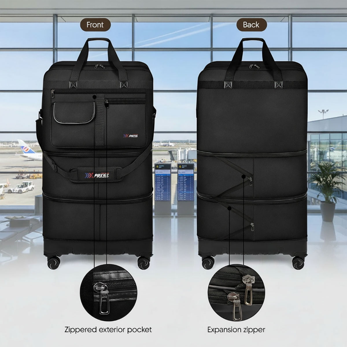 36" Expandable Foldable Suitcase Bag Large Collapsible Rolling Luggage Bag for Storage, Moving & Abroad Travel, Black, JM