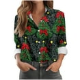 thumbnail image 2 of Womens Tops Christmas Printed Lapel Long Sleeved Button Blouse Casual T-Shirt Red2 S,Blouse for Women, 2 of 5